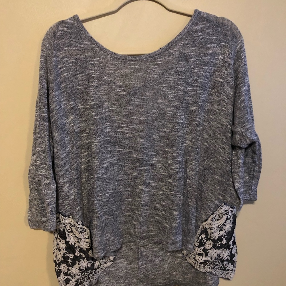 Grey sweater with lace detail